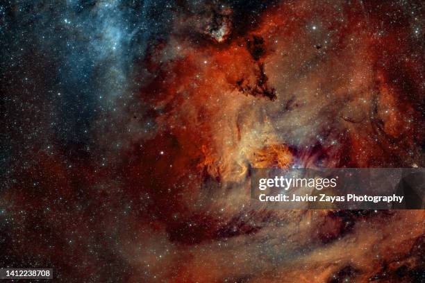 christmas tree cluster and the cone nebula sho palette narrow band - galaxy space explore stock pictures, royalty-free photos & images