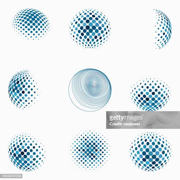 vector blue half tone polka dots sphere business symbol set sammlung - makro stock-grafiken, -clipart, -cartoons und -symbole