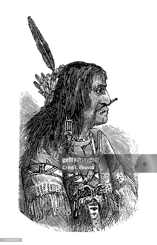 Ilustração antiga, ethnografia e culturas indígenas: Nativa norte-americana Tanana Athabaskans