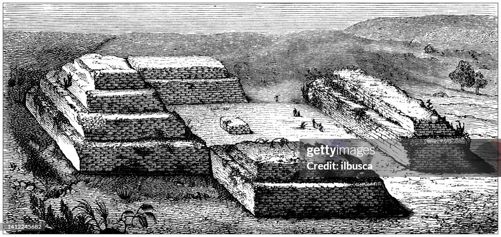 Antique illustration, ethnography and indigenous cultures: Central America, Sacrificial place, Mitla, Mexico