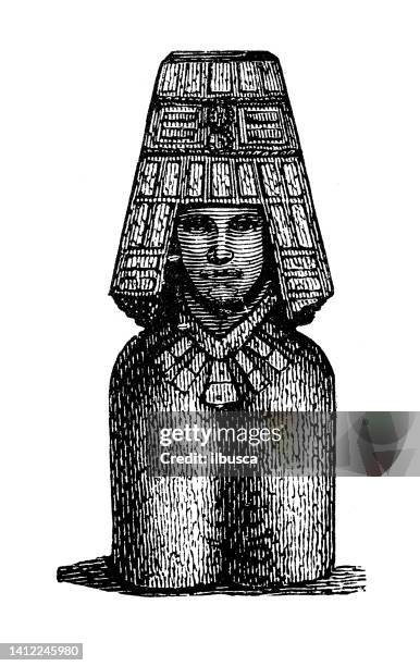 antique illustration, ethnography and indigenous cultures: central america, mexican idol - mayan artifacts stock illustrations