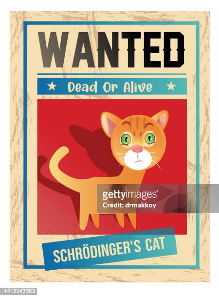 schrodinger's cat and dead or alive wanted poster - western script stock illustrations