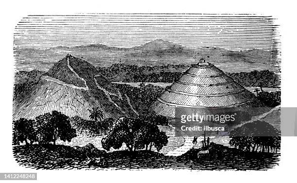 antique illustration, ethnography and indigenous cultures: central america, xochicalco - morelos stock illustrations