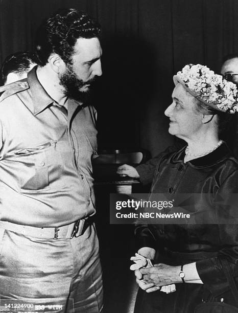 Air Date -- Pictured: Prime Minister of Cuba Fidel Castro, panelist May Craig after Castro's first American television appearance as Premier on NBC...