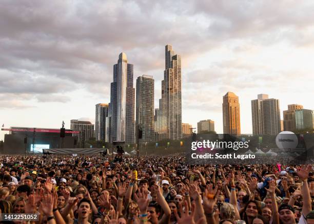 General view of the crowd on day 3 of Lollapalooza at Grant Park on July 30, 2022 in Chicago, Illinois.