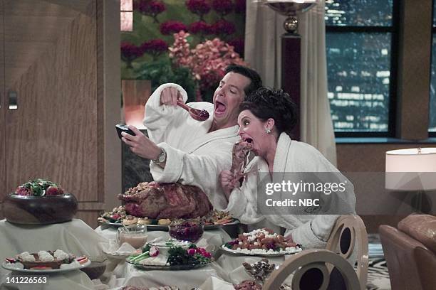 All About Christmas Eve" Episode 11 -- Air Date -- Pictured: Sean Hayes as Jack McFarland, Megan Mullally as Karen Walker -- Photo by: NBCU Photo Bank