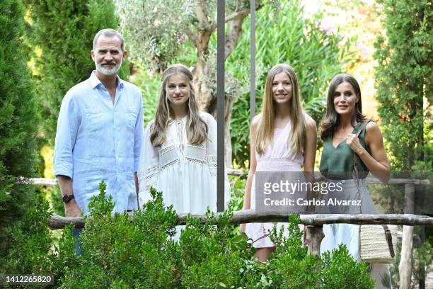 King Felipe VI of Spain, Princess Leonor of Spain, Princess Sofia of Spain and Queen Letizia of Spain visit the Cartuja of Valldemossa on August 01,...