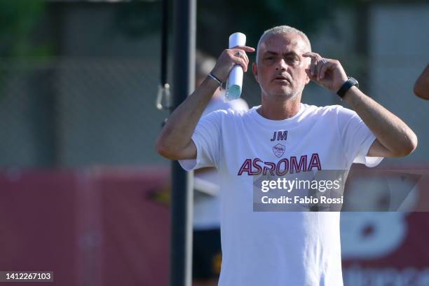 Roma coach Josè Mourinho during a training session at Centro Sportivo Fulvio Bernardini on August 01, 2022 in Rome, Italy.