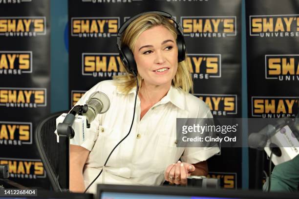 Julia Stiles visits 'Sway in the Morning' with Sway Calloway on Eminem's Shade 45 at the SiriusXM Studios on August 01, 2022 in New York City.