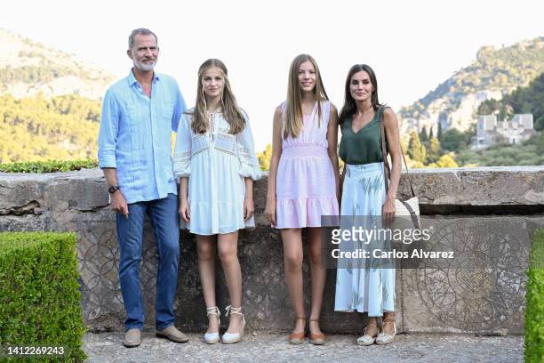 King Felipe VI of Spain, Princess Leonor of Spain, Princess Sofia of Spain and Queen Letizia of Spain visit the Cartuja of Valldemossa on August 01,...