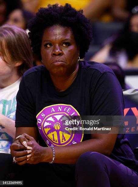 Comedian Leslie Jones attends a game between the Minnesota Lynx and the Los Angeles Sparks in the first quarter at Crypto.com Arena on July 31, 2022...