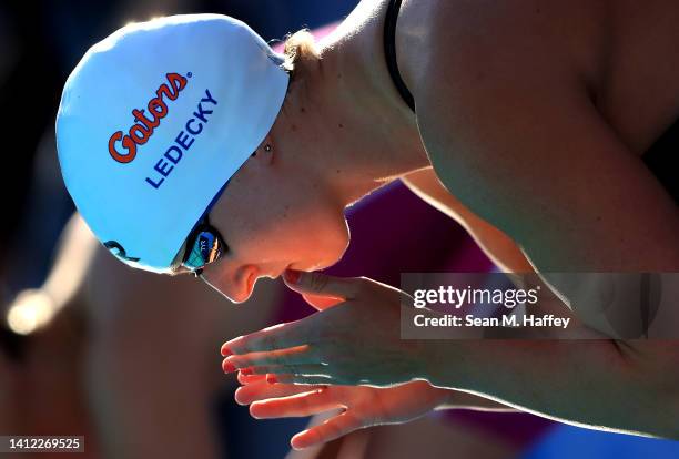 Katie Ledecky competes in the Women's LC 800 Meter Freestyle Final during day one of the 2022 Phillips 66 National Championships on July 26, 2022 in...