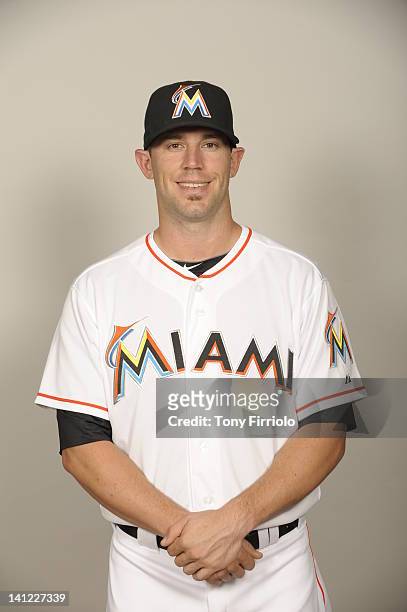 Brett Hayes of the Miami Marlins poses during Photo Day on Monday, February 27, 2012 at Roger Dean Stadium in Jupiter, Florida.