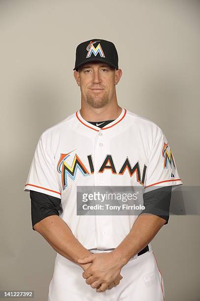 John Buck of the Miami Marlins poses during Photo Day on Monday, February 27, 2012 at Roger Dean Stadium in Jupiter, Florida.