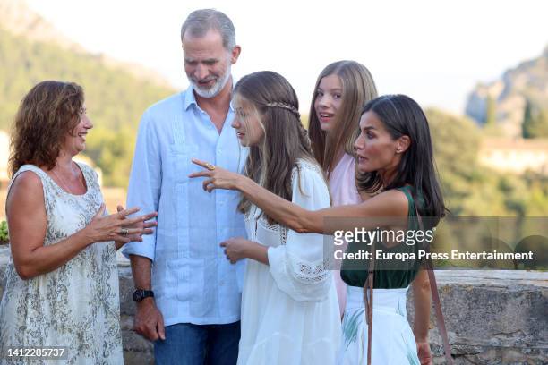 King Felipe VI of Spain, Princess Leonor of Spain, Princess Sofia of Spain and Queen Letizia of Spain during their visit to the Valldemossa...