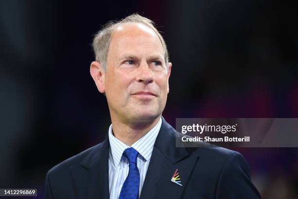 Prince Edward, Earl of Wessex looks on during day four of the Birmingham 2022 Commonwealth Games at Sandwell Aquatics Centre on August 01, 2022 on...