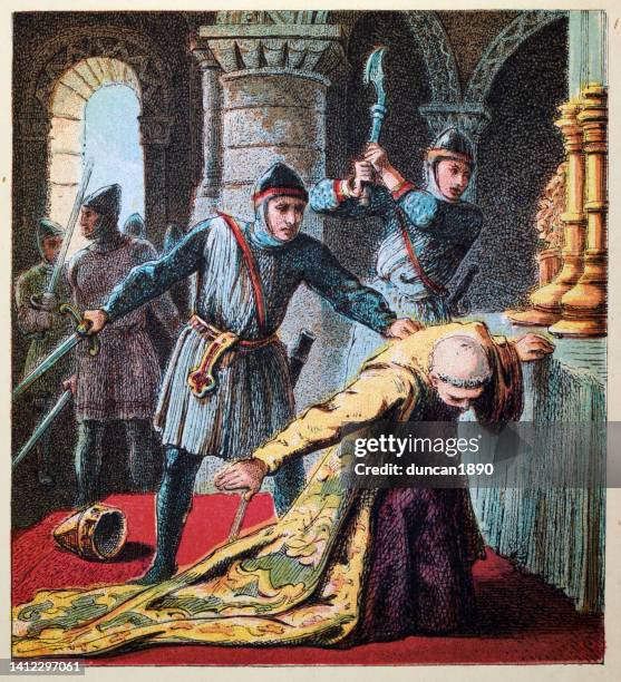 ilustrações de stock, clip art, desenhos animados e ícones de murder of thomas becket, archbishop of canterbury by followers of the king henry ii in canterbury cathedral. - catedral de canterbury