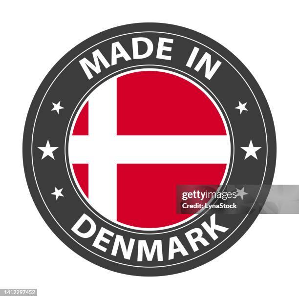made in denmark badge vector. sticker with stars and national flag. sign isolated on white background. - danish flag stock illustrations