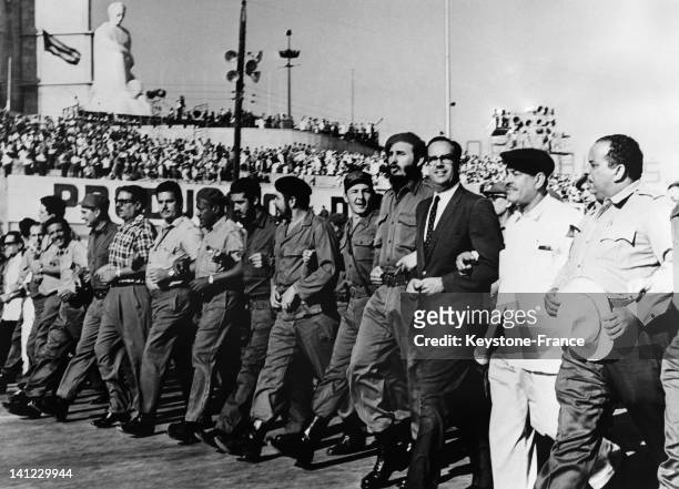1st of May Parade with Fidel Castro and Revolutionary organizations leaders on May 01, 1962 in Havana,Cuba.