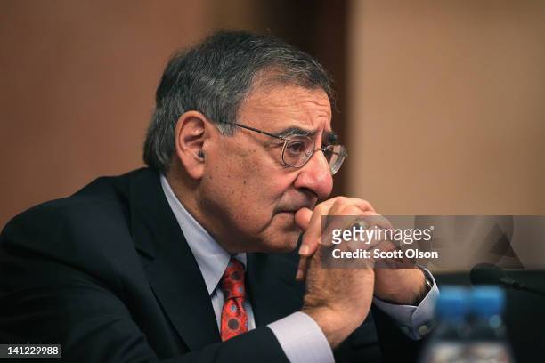 Secretary of Defense Leon Panetta meets with Kyrgyzstan officials regarding the continued use of the Transit Center at Manas on March 13, 2012 in...