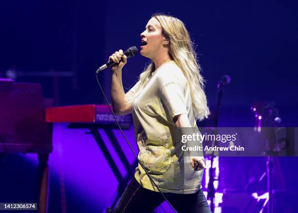 Alanis Morissette performs on stage at Rogers Arena on July 31, 2022 in Vancouver, British Columbia.