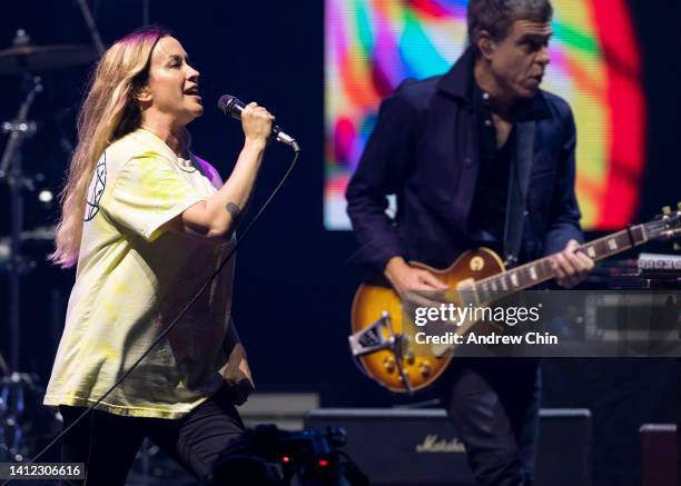 Alanis Morissette performs on stage at Rogers Arena on July 31, 2022 in Vancouver, British Columbia.