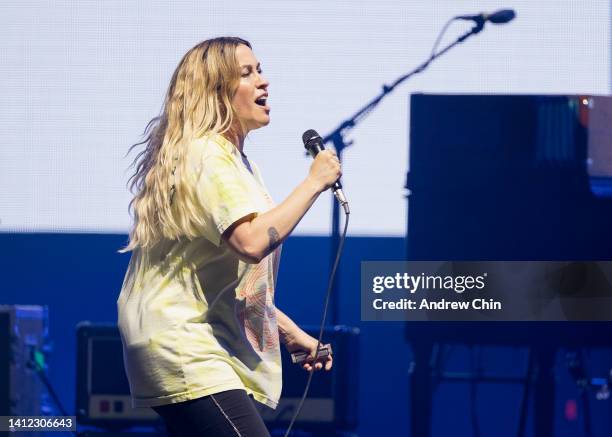 Alanis Morissette performs on stage at Rogers Arena on July 31, 2022 in Vancouver, British Columbia.
