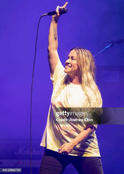 Alanis Morissette performs on stage at Rogers Arena on July 31, 2022 in Vancouver, British Columbia.