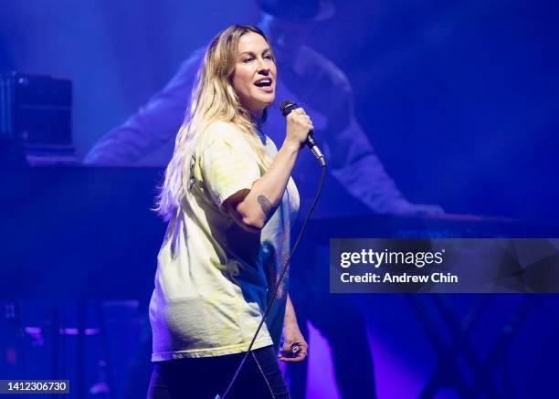 Alanis Morissette performs on stage at Rogers Arena on July 31, 2022 in Vancouver, British Columbia.