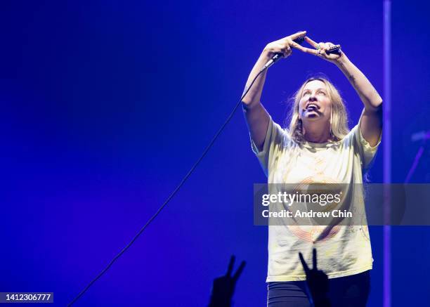 Alanis Morissette performs on stage at Rogers Arena on July 31, 2022 in Vancouver, British Columbia.