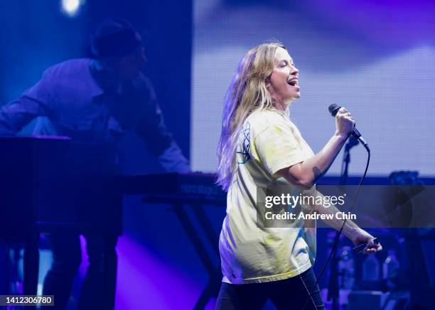 Alanis Morissette performs on stage at Rogers Arena on July 31, 2022 in Vancouver, British Columbia.