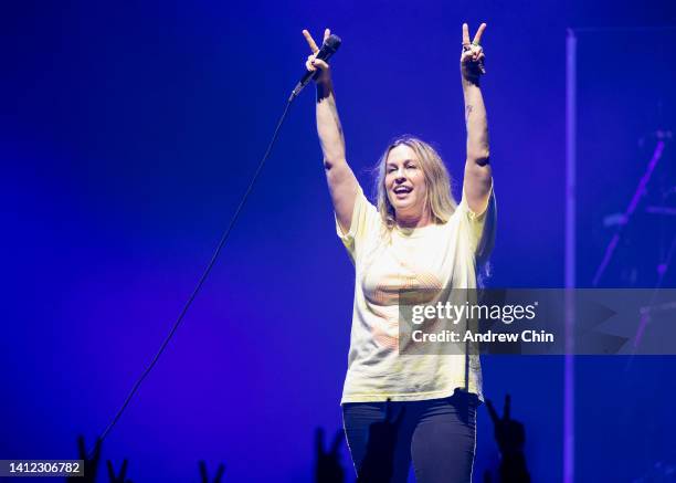 Alanis Morissette performs on stage at Rogers Arena on July 31, 2022 in Vancouver, British Columbia.