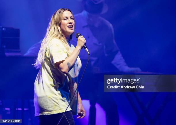 Alanis Morissette performs on stage at Rogers Arena on July 31, 2022 in Vancouver, British Columbia.