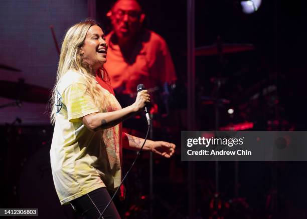 Alanis Morissette performs on stage at Rogers Arena on July 31, 2022 in Vancouver, British Columbia.