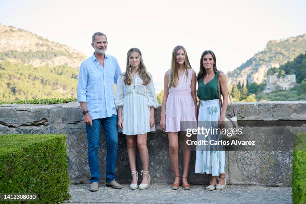 King Felipe VI of Spain, Crown Princess Leonor of Spain, Princess Sofia of Spain and Queen Letizia of Spain visit the Cartuja of Valldemossa on...