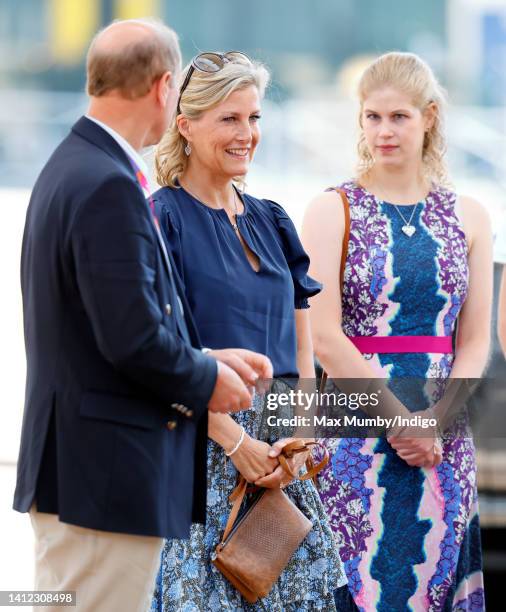 Prince Edward, Earl of Wessex, Sophie, Countess of Wessex and Lady Louise Windsor arrive at the NEC to attend the 2022 Commonwealth Games on August...