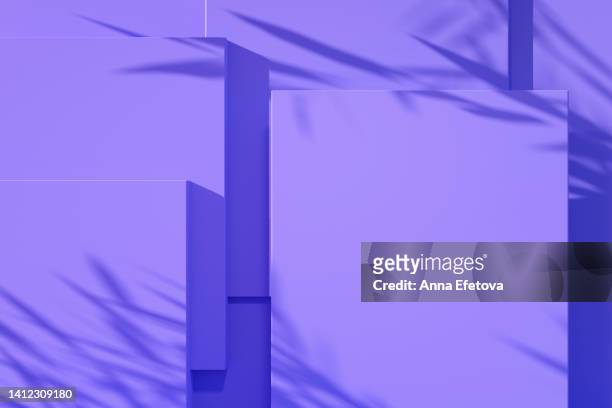 purple podiums with shadows in flat lay style. perfect place for your products presentation. color of the year 2022 - very peri - purple room stock pictures, royalty-free photos & images