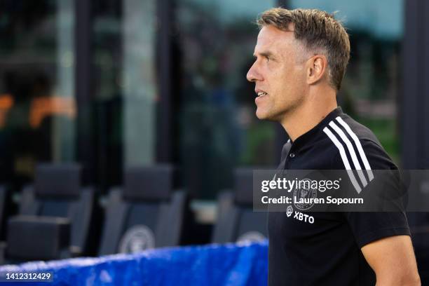 Head coach Phil Neville of Inter Miami CF looks on against FC Cincinnati at DRV PNK Stadium on July 30, 2022 in Fort Lauderdale, Florida.