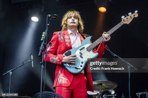 Singer Louis Leimbach of the Australian band Lime Cordiale performs live on stage in support of Fat Freddys Drop during a concert at the Zitadelle...