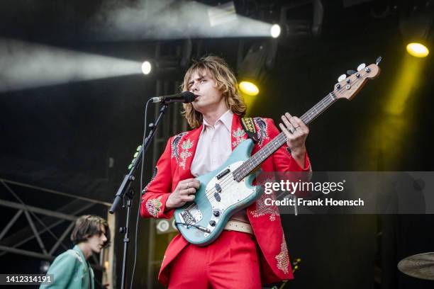 Singer Louis Leimbach of the Australian band Lime Cordiale performs live on stage in support of Fat Freddys Drop during a concert at the Zitadelle...