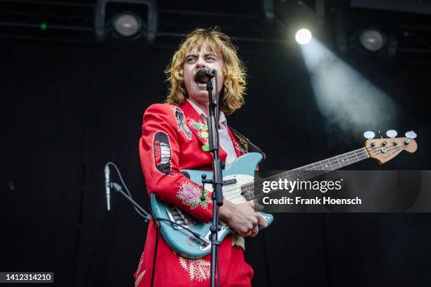 Singer Louis Leimbach of the Australian band Lime Cordiale performs live on stage in support of Fat Freddys Drop during a concert at the Zitadelle...