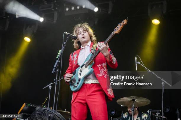 Singer Louis Leimbach of the Australian band Lime Cordiale performs live on stage in support of Fat Freddys Drop during a concert at the Zitadelle...