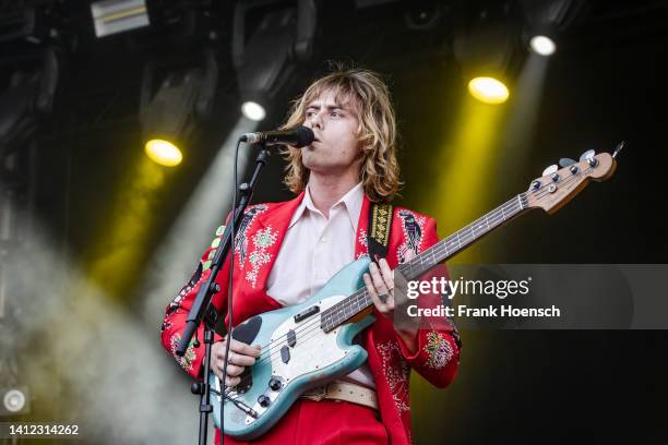 Singer Louis Leimbach of the Australian band Lime Cordiale performs live on stage in support of Fat Freddys Drop during a concert at the Zitadelle...