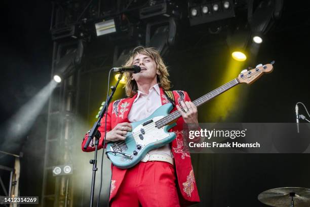 Singer Louis Leimbach of the Australian band Lime Cordiale performs live on stage in support of Fat Freddys Drop during a concert at the Zitadelle...