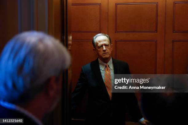 Sen. Pat Toomey walks out of the Senate Chambers during a nomination vote in the U.S. Capitol Building on August 01, 2022 in Washington, DC. The U.S....
