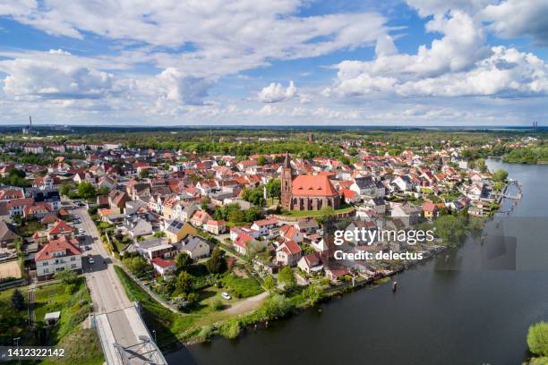 aerial view fuerstenberg an der oder, brandenburg, germany - land-brandenburg stockfoto's en -beelden