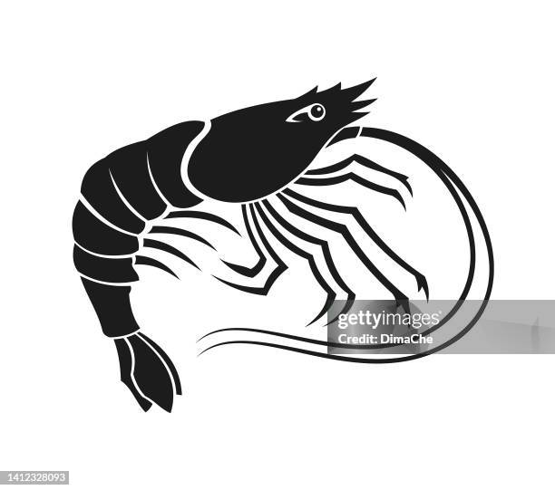 stockillustraties, clipart, cartoons en iconen met shrimp silhouette - cut out vector icon - garnaal