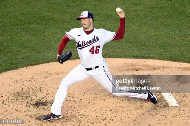 Patrick Corbin of the Washington Nationals pitches in the third inning against the New York Mets at Nationals Park at on August 1, 2022 in...