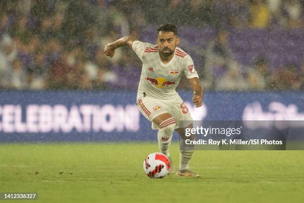 Luquinhas of the New York Red Bulls looks to attack through midfield during a game between New York Red Bulls and Orlando City SC at Exploria Stadium...