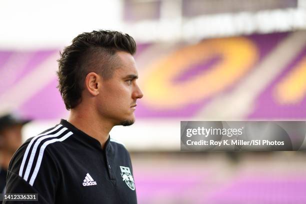 Aaron Long of the New York Red Bulls arrives at the stadium before U.S. Open Cup Semifinal game between New York Red Bulls and Orlando City SC at...